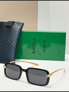 Bottega Veneta Black Rectangular Gold Knot Sunnies
